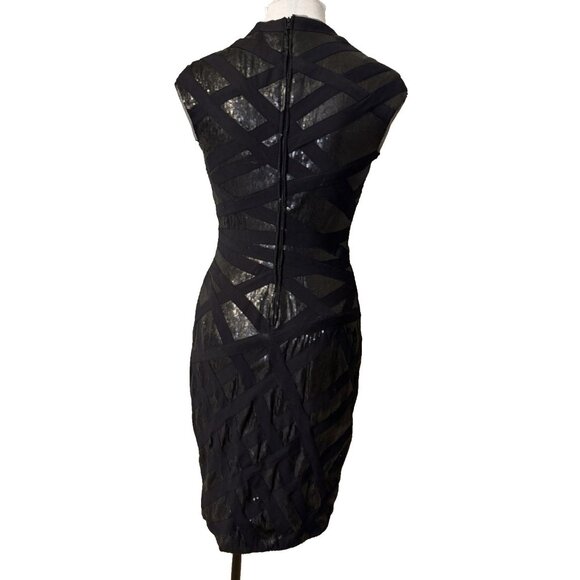 Tadashi Dress 6 Black Metallic Sequin Stretch Sheath Wedding Party Cruise Event - Picture 3 of 13